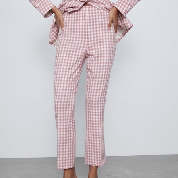 Zara | Pants u0026 Jumpsuits | Zara Pink And White Gingham Mini Flare Pants |  Poshmark